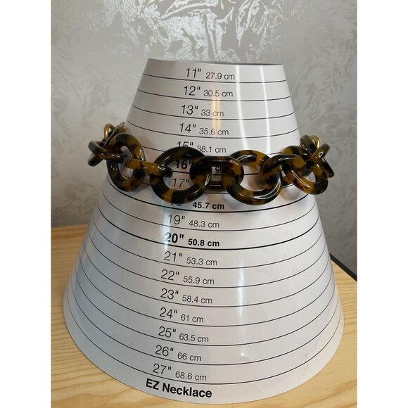 J Crew Tortoise Shell Acrylic Loops Gold Tone Chain Chunky Fashion Necklace - Picture 6 of 6